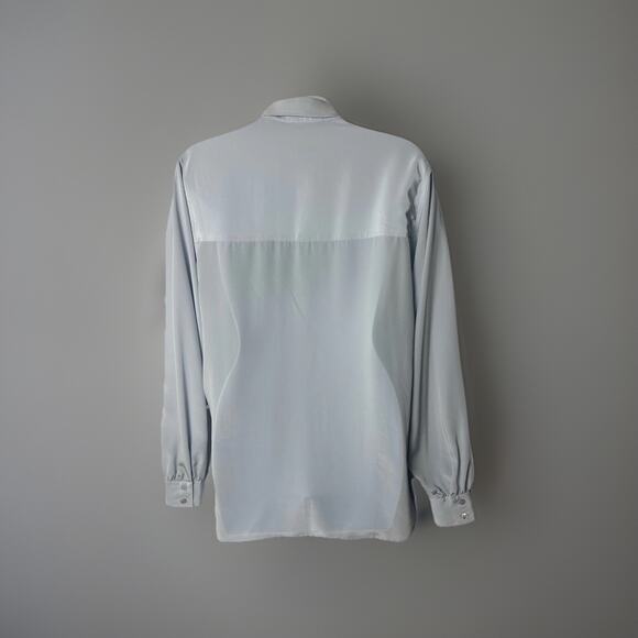 Liz Claiborne Light Blue Button Blouse Women Sz 8 Work Wear Career Shirt Vtg 80s - Picture 2 of 11